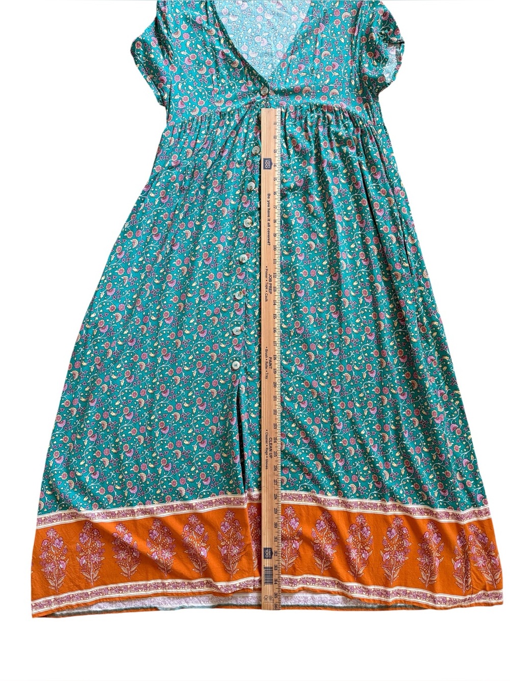 Natural Life Avery Midi Dress XS Teal Floral Boho Button Front Border Print NWOT - Picture 8 of 8